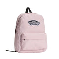 Mochila Vans Old Skool Classic en color pale pink, vista frontal en tres cuartos sobre fondo blanco, con el parche VANS Off The Wall y bolsillo delantero.