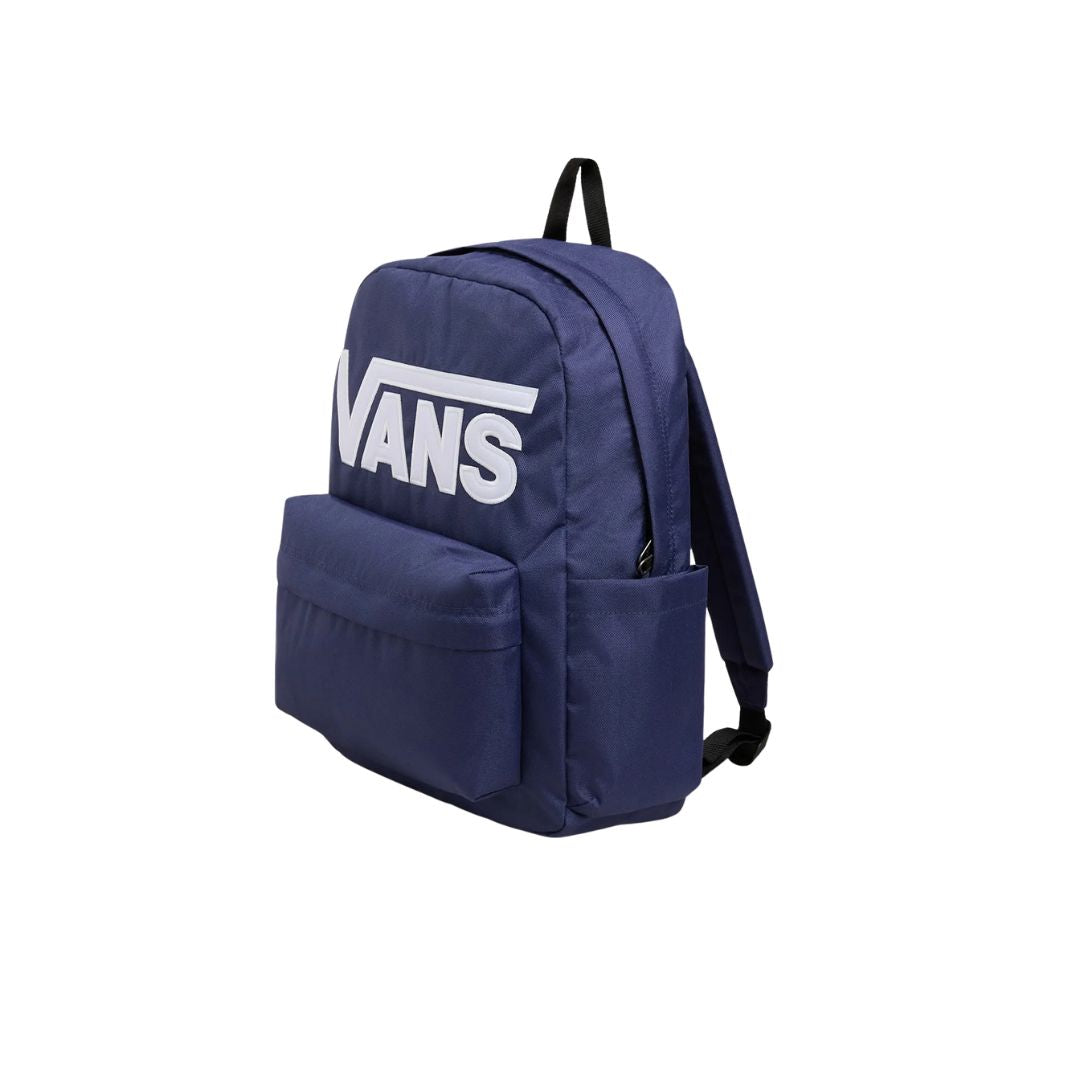 Mochila Vans Old Skool Drop V color Deep Twilight vista lateral mostrando el perfil estrecho.