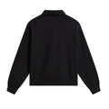Vans Polo Fleece Pullover en negro, jersey tipo polo de felpa para hombre, vista trasera con cuello solapa, canalé en puños y bajo, y corte holgado de manga larga.