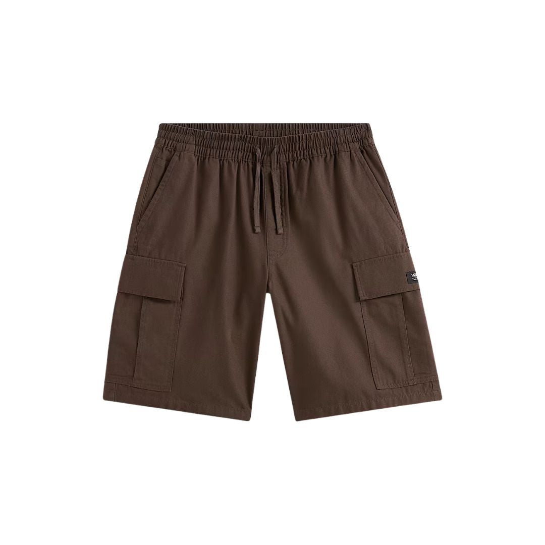 Pantalón corto Vans Range Cargo Loose en color Turkish Coffee, vista frontal con bolsillos cargo y cordón ajustable.
