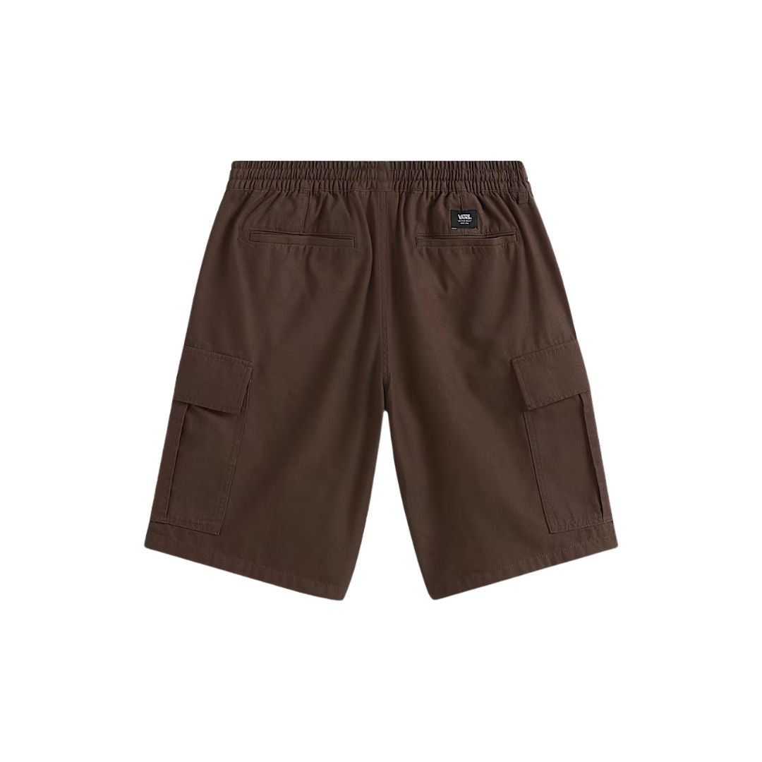 Pantalón corto Vans Range Cargo Loose en color Turkish Coffee, vista trasera con bolsillos cargo y cinturilla elástica.