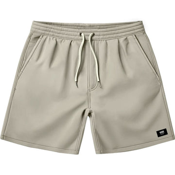 Vans Range Relaxed Sport Short color oatmeal vista frontal, shorts deportivos con ajuste relaxed, cintura elástica con cordón ajustable y bolsillos laterales.