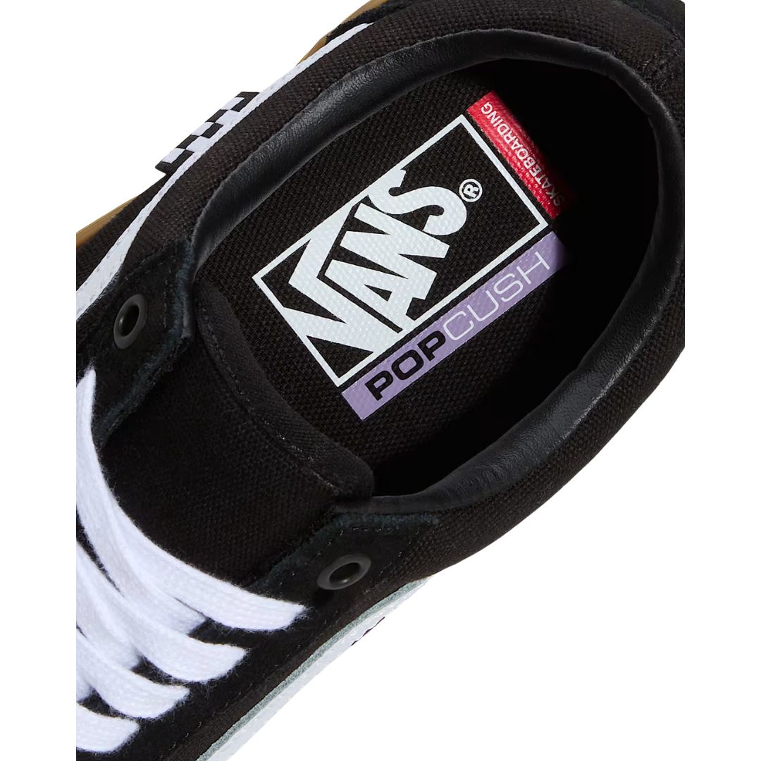 Vista superior de las zapatillas Vans Skate Old Skool black gum destacando plantilla POPCUSH y logo Vans.