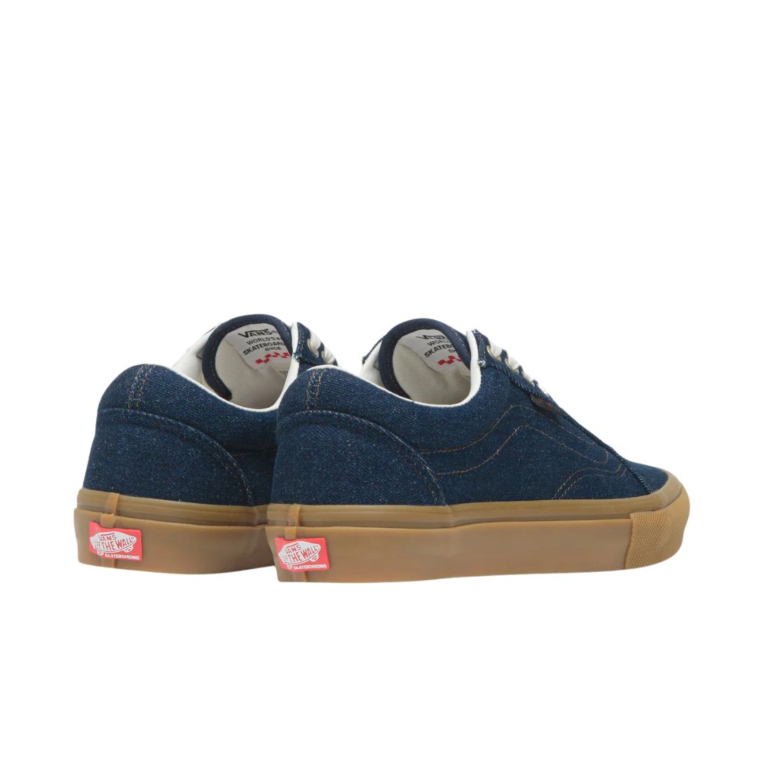 Vans Skate Old Skool color Blue Denim vista trasera con logo Off The Wall en talón.