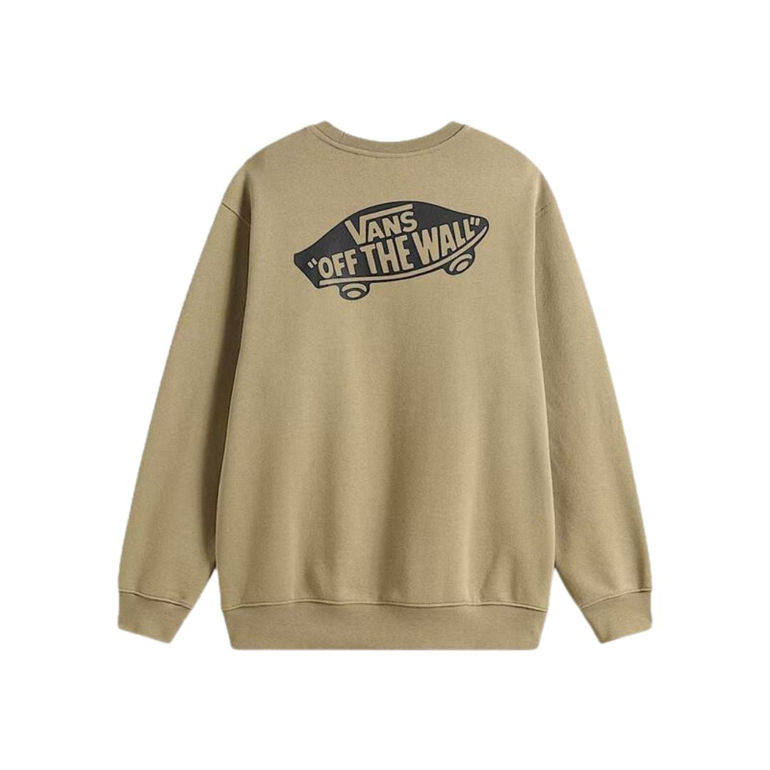 Sudadera Vans Style 76 II Loose FT Crew color Bay Leaf verde oliva con logo negro en el pecho, vista plana.