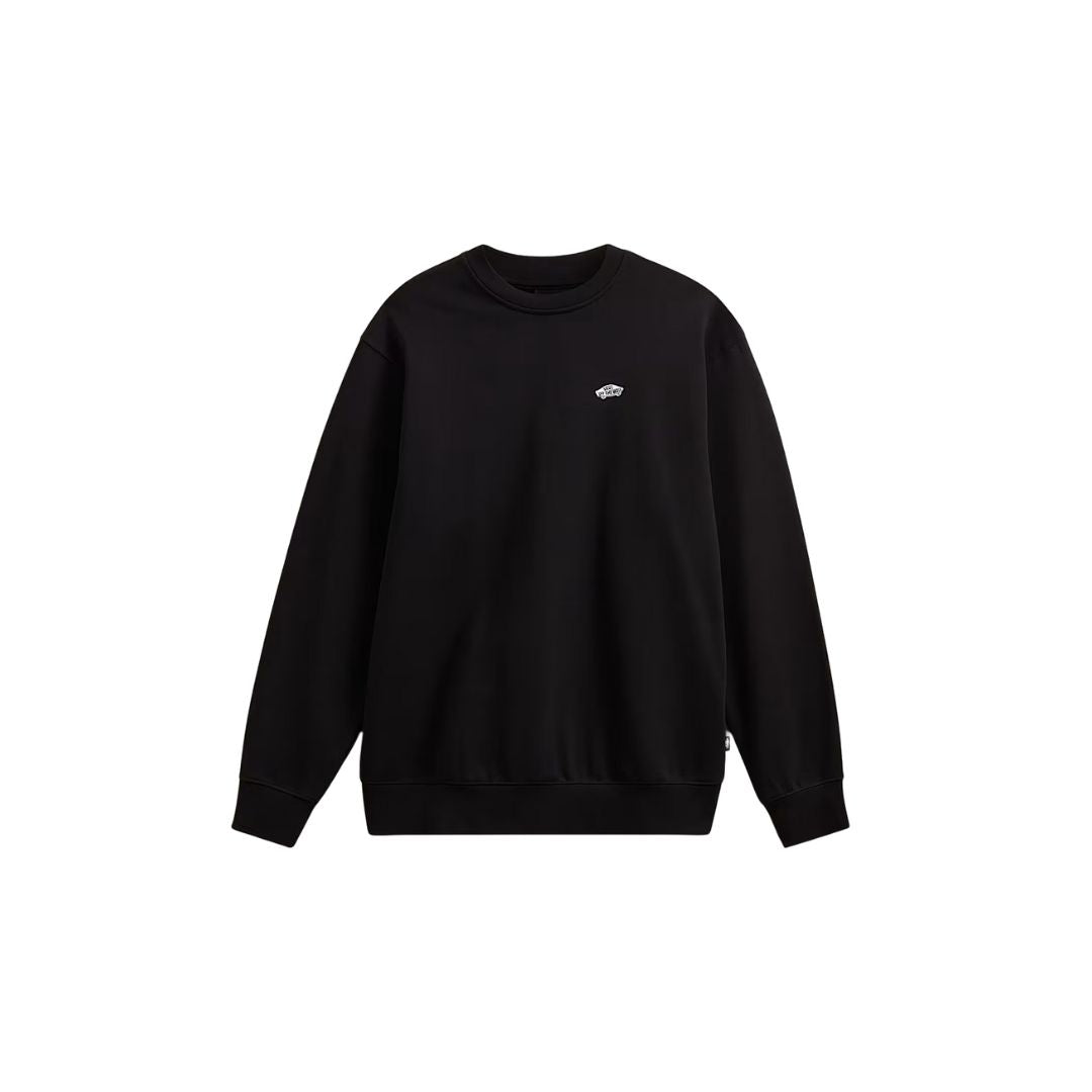 Sudadera Vans Style 76 II Loose FT Crew color negro con logo blanco Off The Wall en el pecho, vista plana.