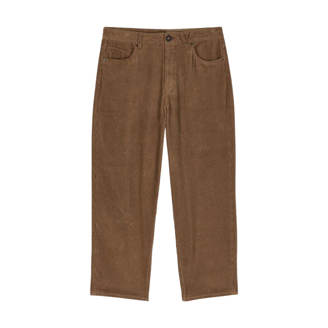 Pantalón de pana Volcom Billow Tapered Cord Pant marrón Ermine, vista frontal sin modelo.