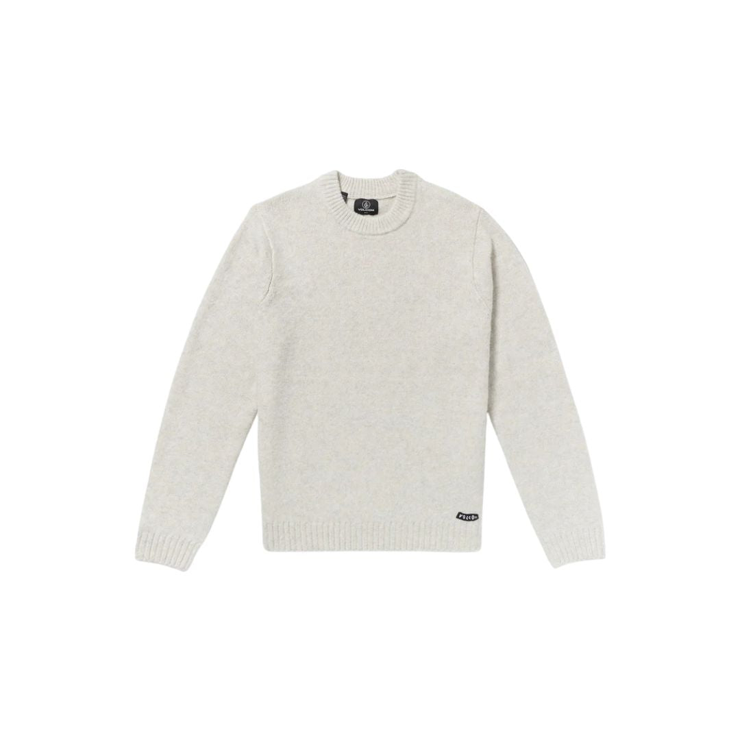 Volcom Edmonder II Sweater en color blanco sucio, vista frontal.