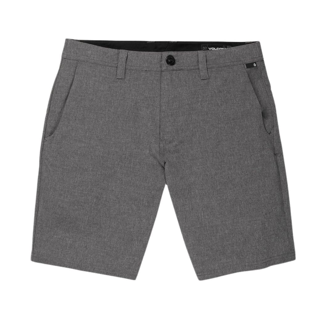 Volcom Frickin Cross Shred 20 Charcoal Heather vista frontal pantalón corto cintura fija.