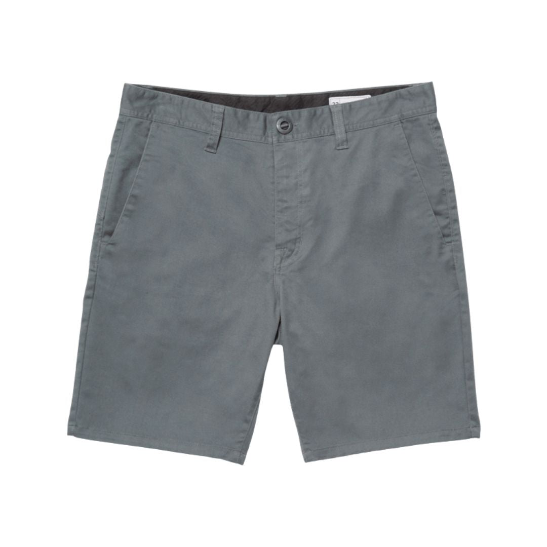 Pantalón corto Volcom Frickin Modern Stretch 19 pulgadas color Dark Slate vista frontal producto plano.