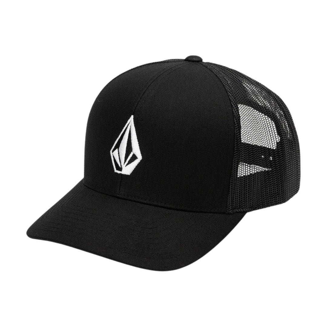 Gorra Volcom Full Stone Cheese negra tipo trucker con logo Stone bordado en frontal.