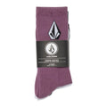 Pack de calcetines Volcom Full Stone Mix Sock 3P en color malva plegado con la etiqueta original Volcom Crew Socks 3 Pairs, mostrando el logo de la piedra en la caña.