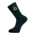 Calcetín Volcom Full Stone Mix Sock 3P en color verde, vista de perfil mostrando el logo de la piedra Volcom tejido en la caña y la puntera negra.