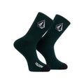 Par de calcetines Volcom Full Stone Mix Sock 3P en color verde, vistos uno junto al otro mostrando el logo de la piedra en la caña y la puntera y el talón en negro.