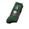 Pack de tres pares de calcetines Volcom Full Stone en colores negro, burdeos y verde.