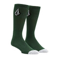 Par de calcetines Volcom Full Stone verdes con puntera gris y logo bordado en caña.