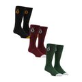 Pack de tres pares de calcetines Volcom Full Stone en colores negro con puntera amarilla, burdeos con puntera gris y verde con puntera gris.