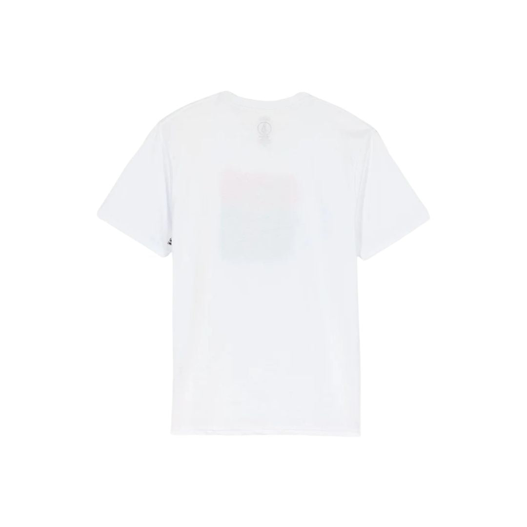 Camiseta Volcom Issam BSC SST blanca con estampado gráfico frontal multicolor, vista trasera completa.