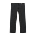 Vaquero recto Volcom Kinkade Denim en negro lavado, vista frontal en plano extendido con los bolsillos delanteros y el desgaste visible en el tejido denim.