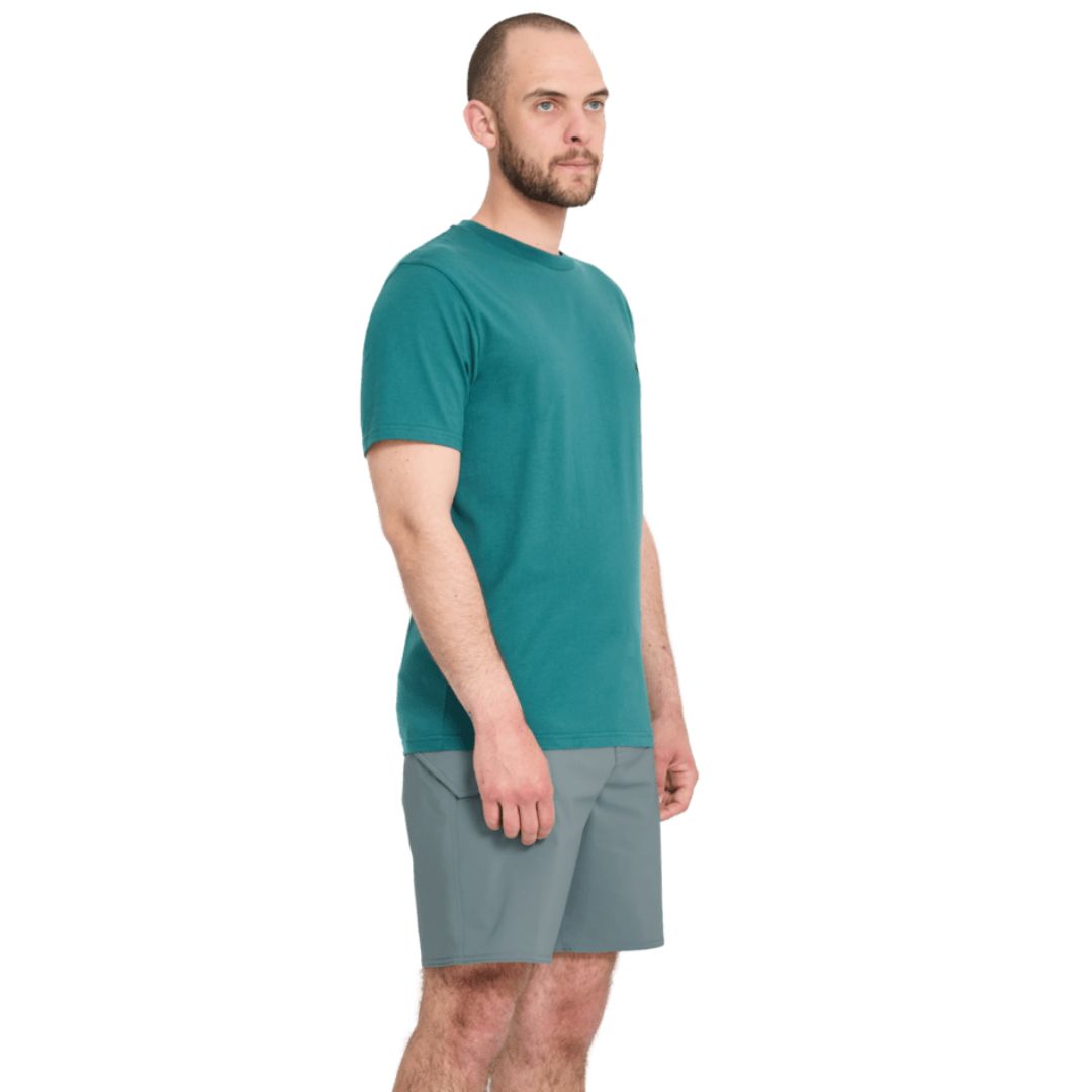 Volcom Lido Solid Mod 18 tradewinds verde grisáceo vista lateral perfil.