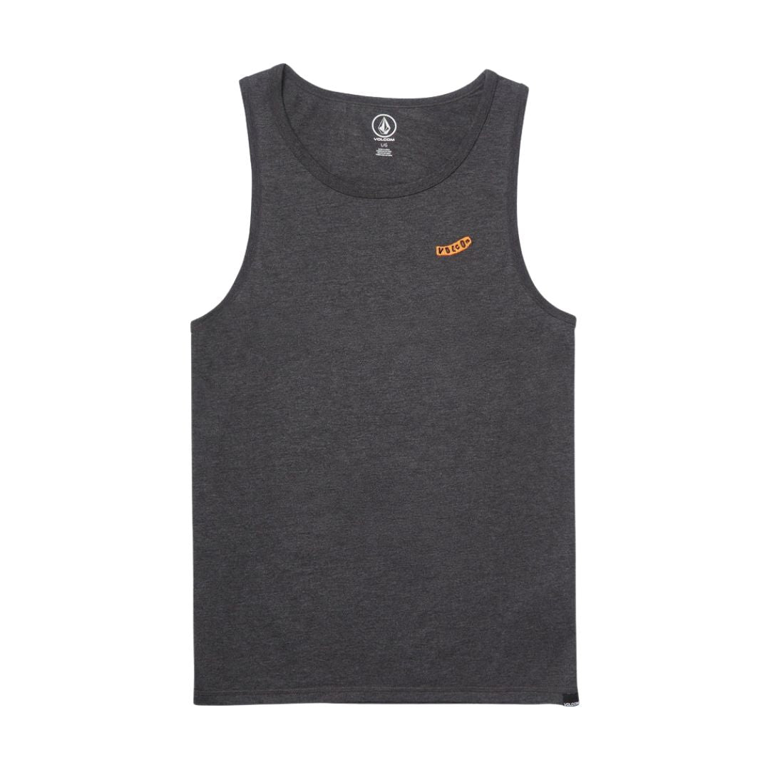 Camiseta sin mangas Volcom Pistol Stone HTH TT negro jaspeado vista frontal producto.