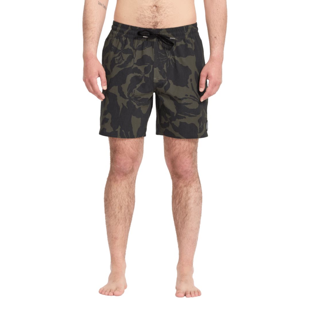 Volcom Psyche Cotton Trunk 17 Ivy vista frontal completa bañador hombre 17 pulgadas camuflaje verde.