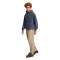 Sudadera con capucha Volcom Single Stone PW PO en color storm blue, vista frontal de tres cuartos mostrando el logo bordado Volcom Stone en el pecho y la capucha puesta.