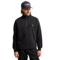 Sudadera Volcom Single Stone Quarter Zip negra para hombre, vista frontal completa con gorra Volcom.