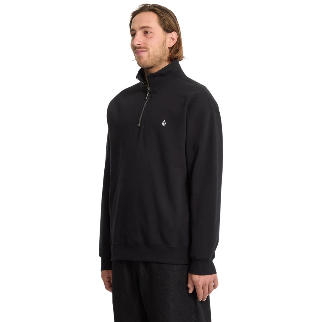 Sudadera Volcom Single Stone Quarter Zip negra para hombre, vista lateral derecha.