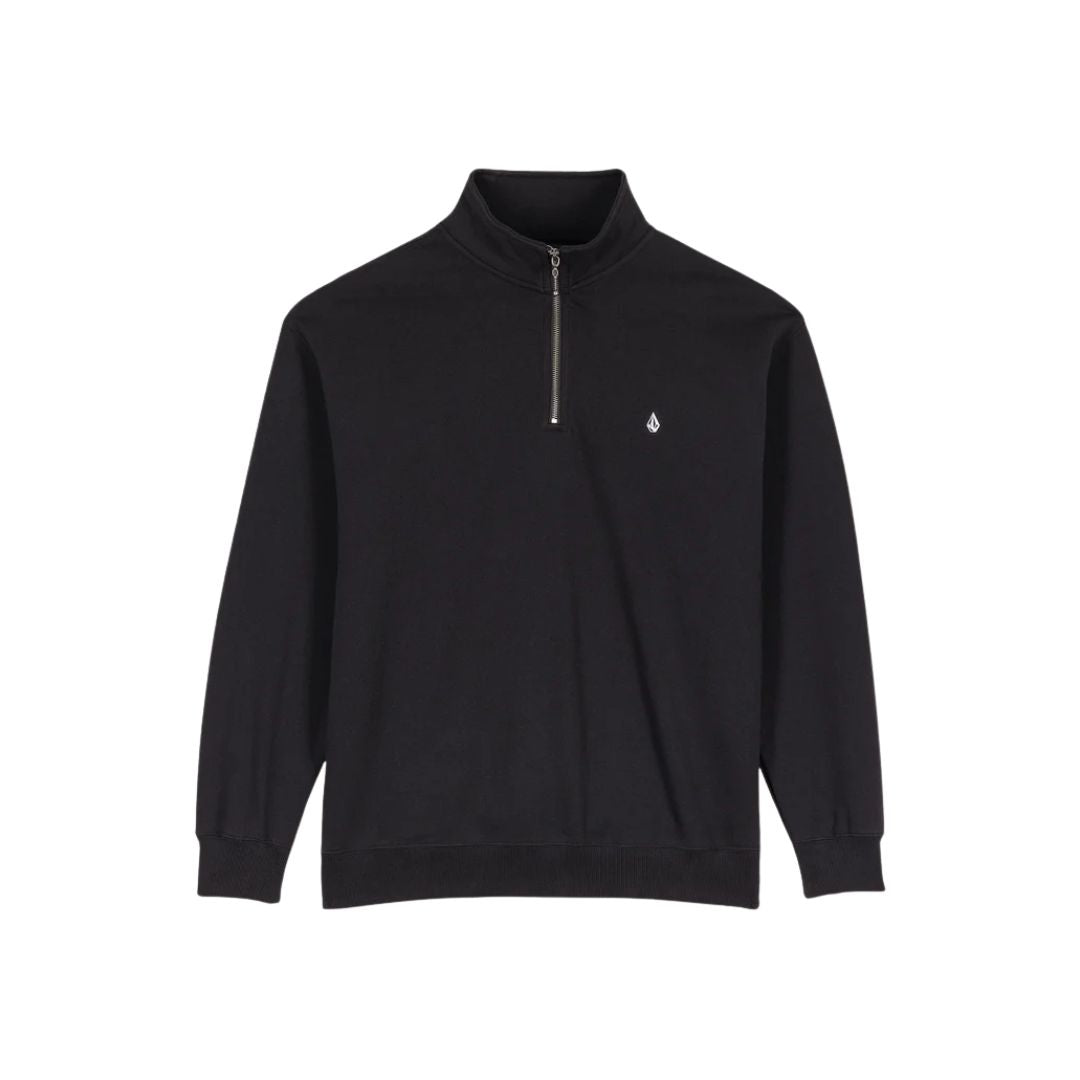 Sudadera Volcom Single Stone Quarter Zip negra para hombre, imagen de producto sobre fondo blanco.