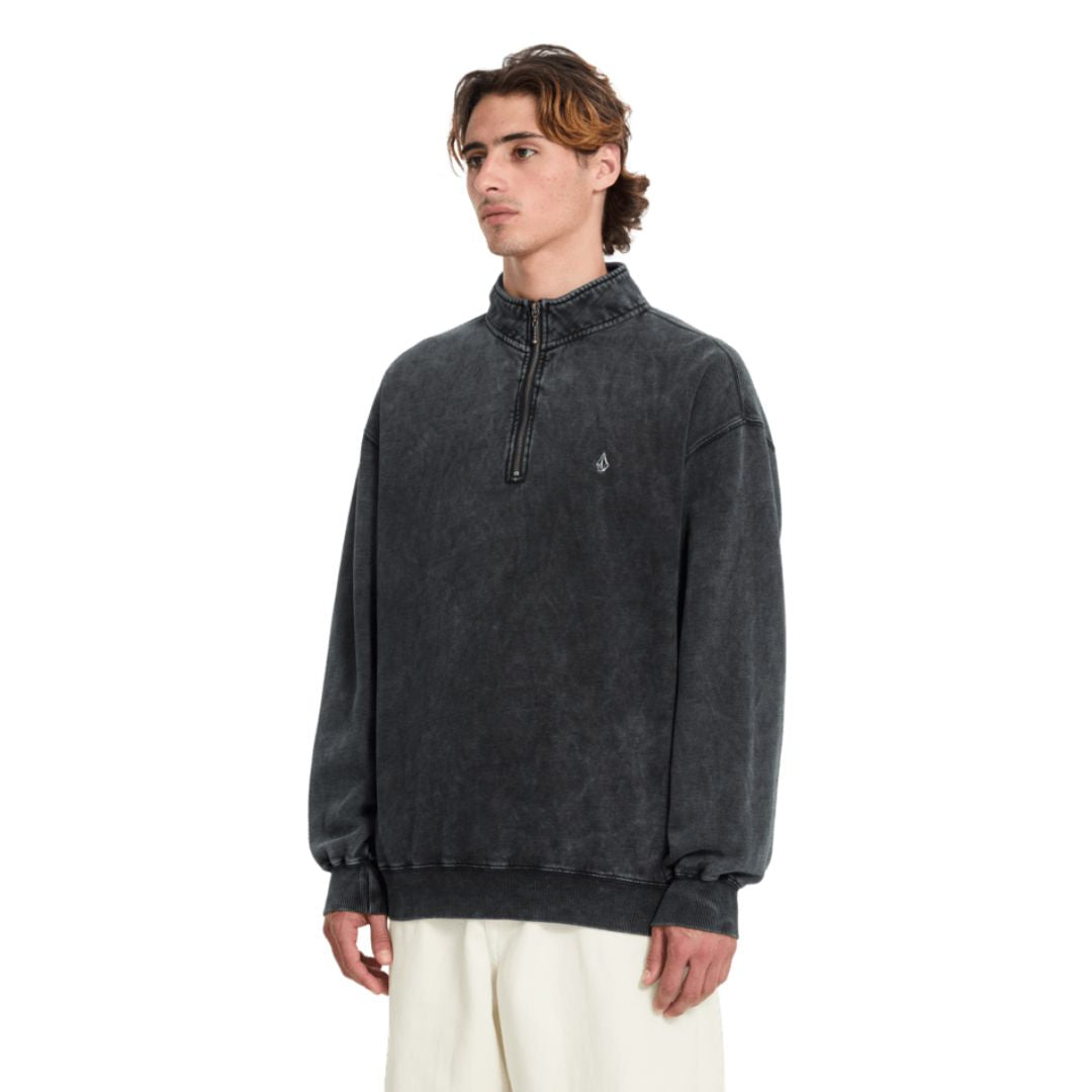 Sudadera Volcom Single Stone Quarter Zip negro lavado claro vista tres cuartos.