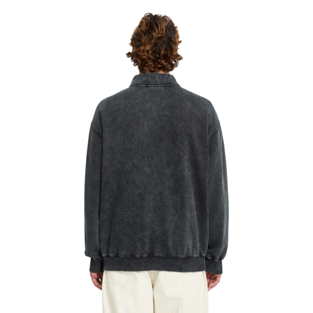 Sudadera Volcom Single Stone Quarter Zip negro acid wash vista trasera.