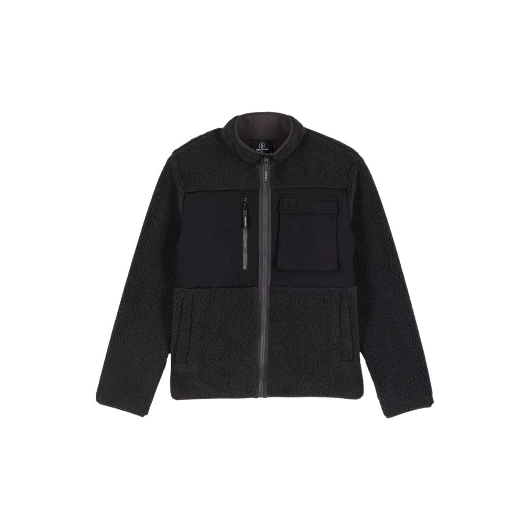 Chaqueta Volcom Storm Stone Zip color negro vista frontal sobre fondo blanco.