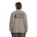 Sudadera Volcom Workwear Crew beige topo vista trasera con estampado grande.