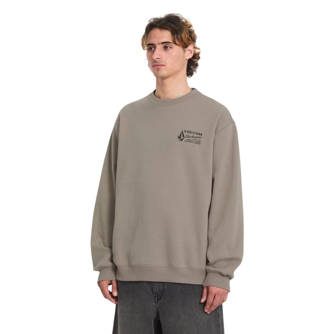 Sudadera Volcom Workwear Crew beige topo vista frontal estudio.