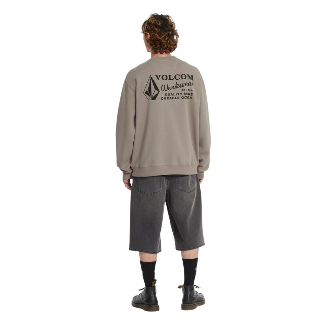 Sudadera Volcom Workwear Crew beige topo vista trasera completa.