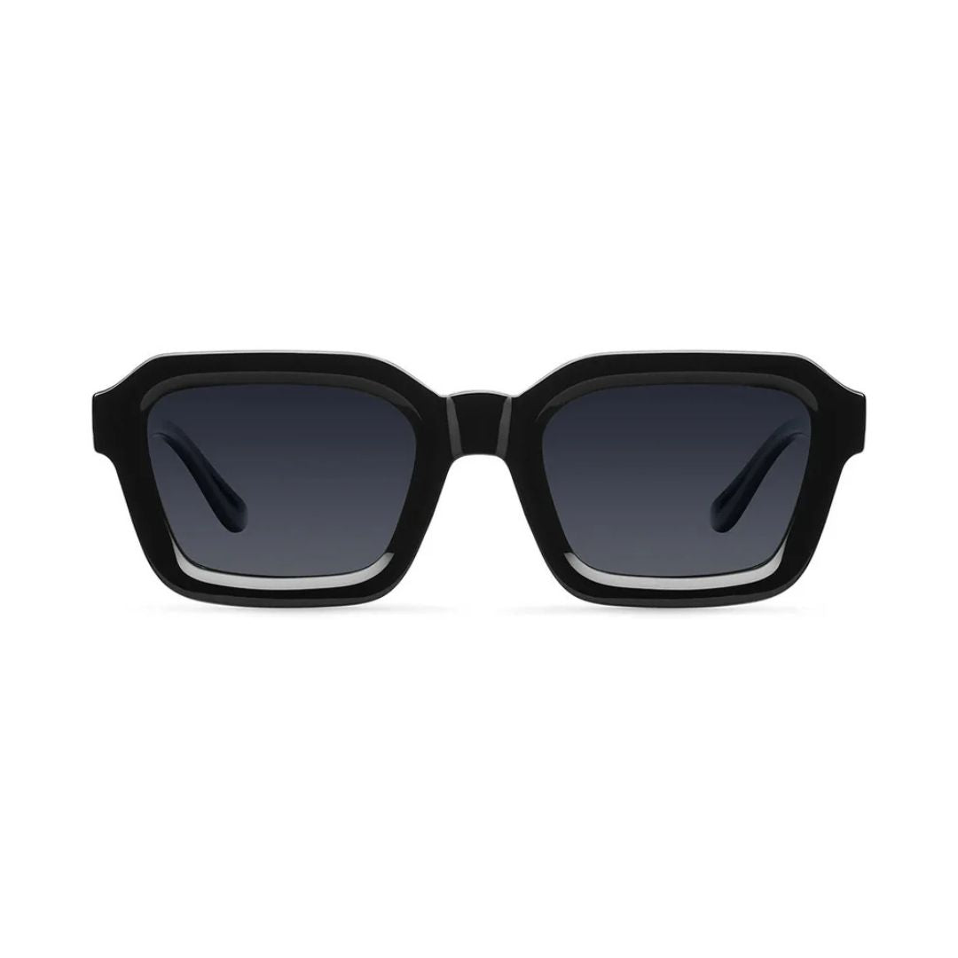 Gafas de sol Warmouth Dustin Black Black vista frontal, montura negra de policarbonato con cristales naranjas UV400.