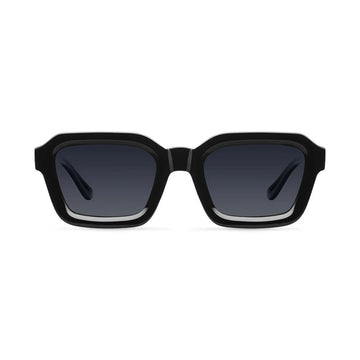Gafas de sol Warmouth Dustin Black Black vista frontal, montura negra de policarbonato con cristales naranjas UV400.