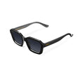 Gafas de sol Warmouth Dustin Black Black vista lateral, montura rectangular negra con lente naranja y logo WRMTH dorado en patilla.