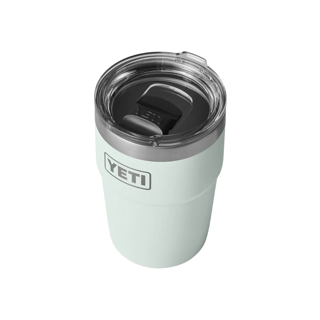 YETI Rambler 16 oz Stackable Cup color Ridgeline vista superior con tapa transparente y cierre magnético