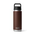 Vista frontal de la botella YETI Rambler 26 oz en color marrón con Chug Cap.