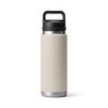 Vista posterior de la botella YETI Rambler 26 oz en color beige con Chug Cap.